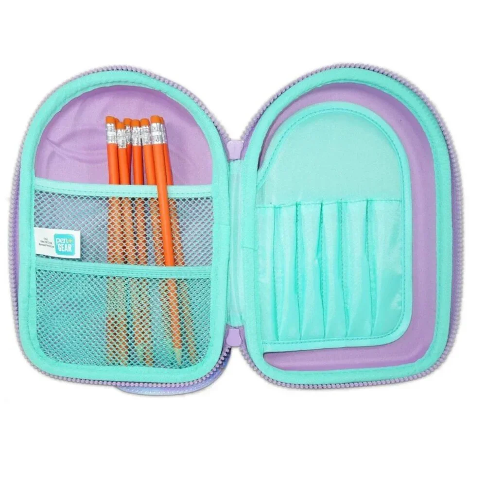 3D Purple Glitter Mermaid Zipper Pencil Case With Colorful Hair Sequin Tail NEW